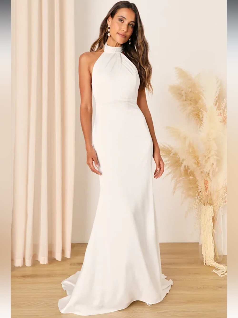 Eternity Together White Satin Halter Mermaid Maxi Dress